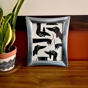 MCM Dachshund Weiner Dog Canvas Art Print Heavy Silver Metal Framed Wall Art